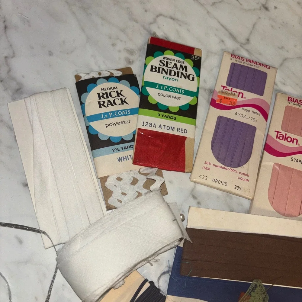 Vintage Sewing Notions Lot Bias Tape Seam Binding Rick Rack Lace J&P Coats Talon